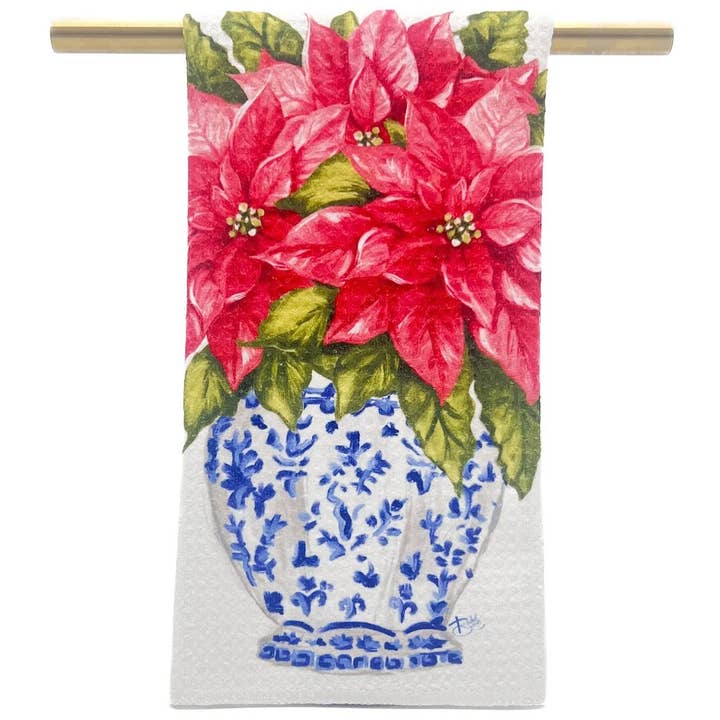 Antique Red Poinsettia Tea Towel