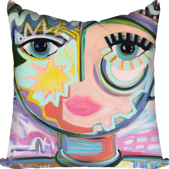 Astra Luna Chica celestial velvet pillow by Windy O'Connor Art