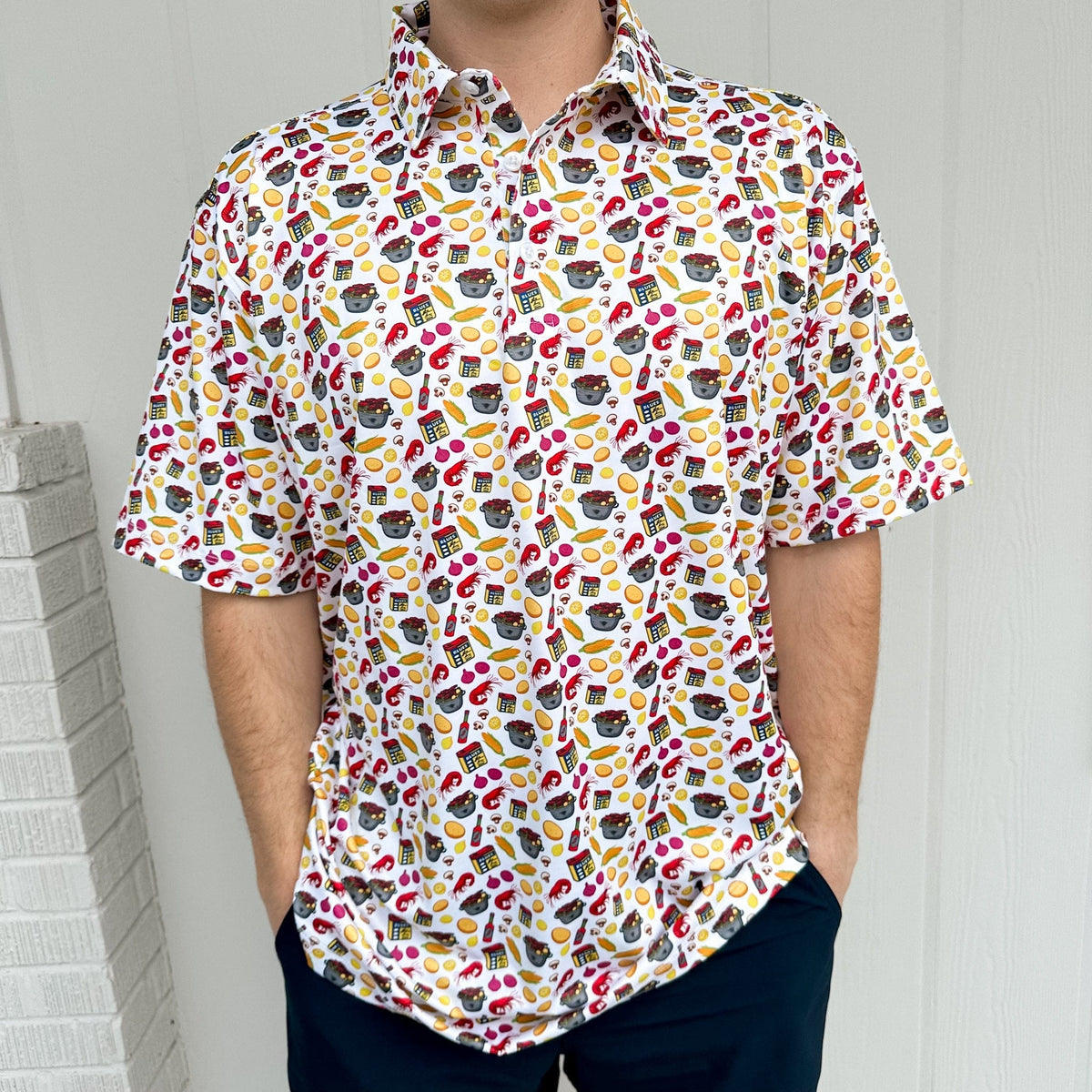 Bald Head Blues Crawfish Boil All-Over Print on White Men's Albatross Polo - Little Miss Muffin Children & Home