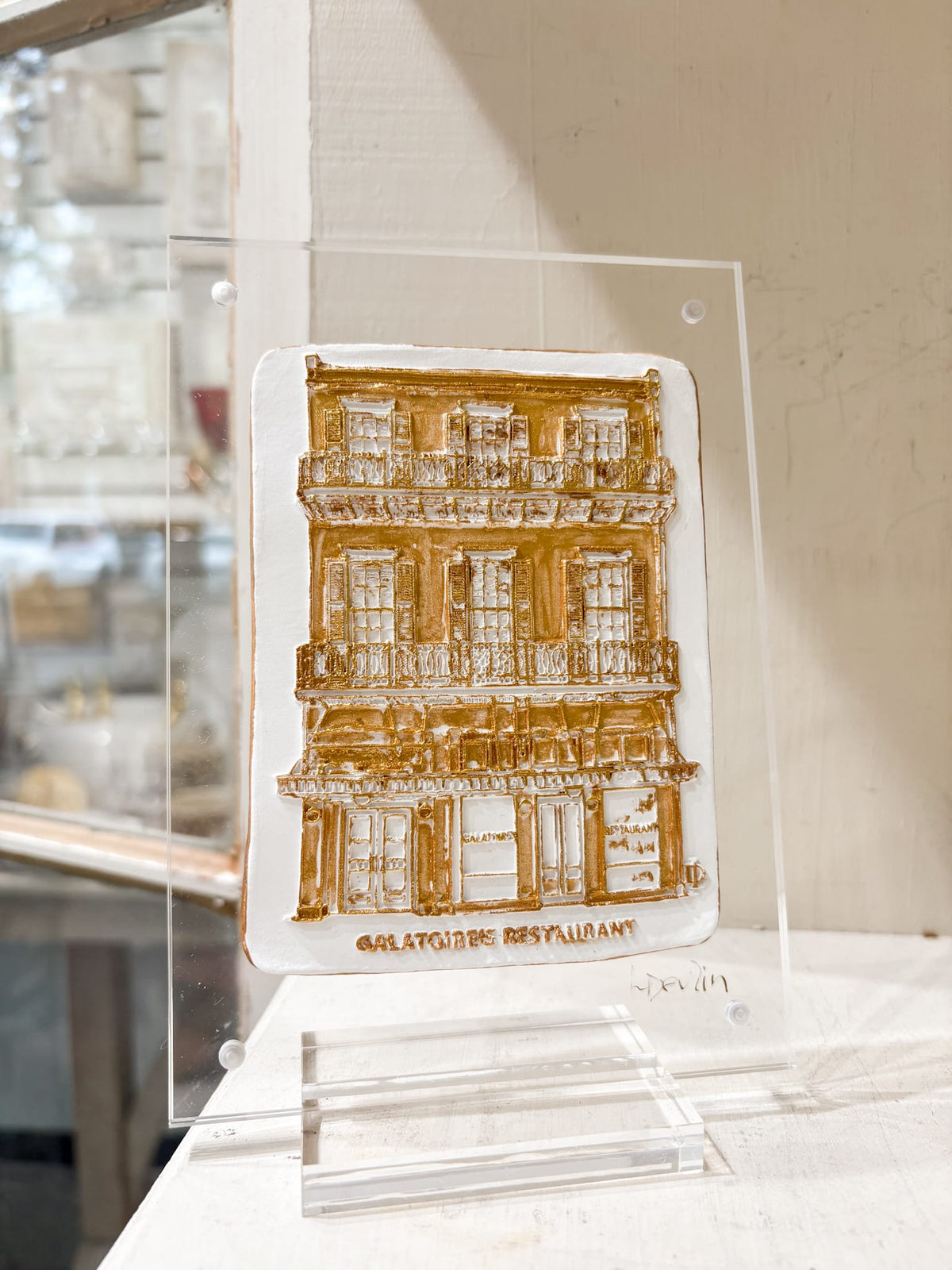 Galatoires Clay Piece on Acrylic