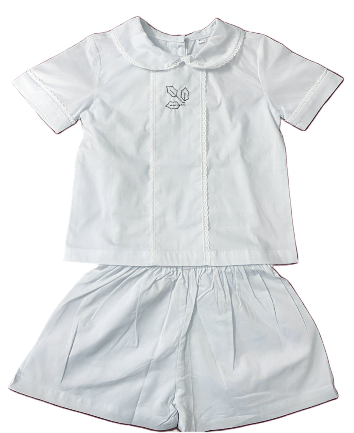 Light blue mistletoe embroidered David short set front view