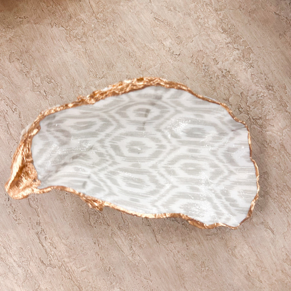 Grey Ikat Decoupage Ceramic Oyster Shells
