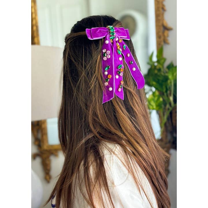 Bejeweled Mardi Gras Ribbon Bow