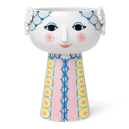 Bjørn Wiinblad Eva Pink/Blue 9.3" 3D Vase On Long Base