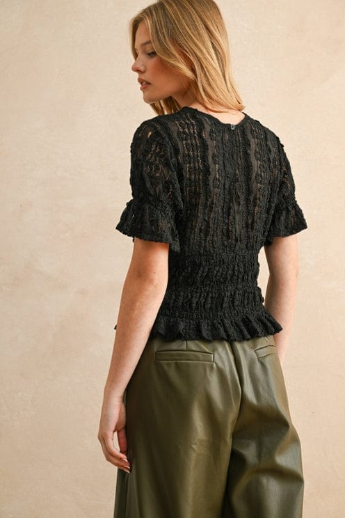 Black Short Sleeve Lace Blouse