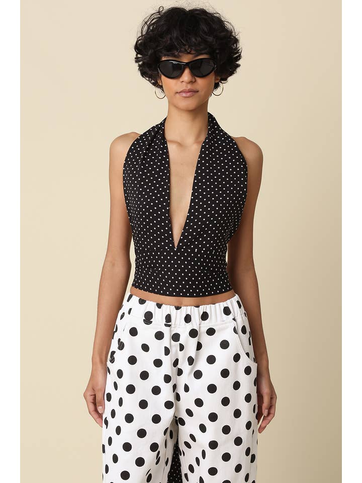 Black White Sera Polka Dot Halter Top