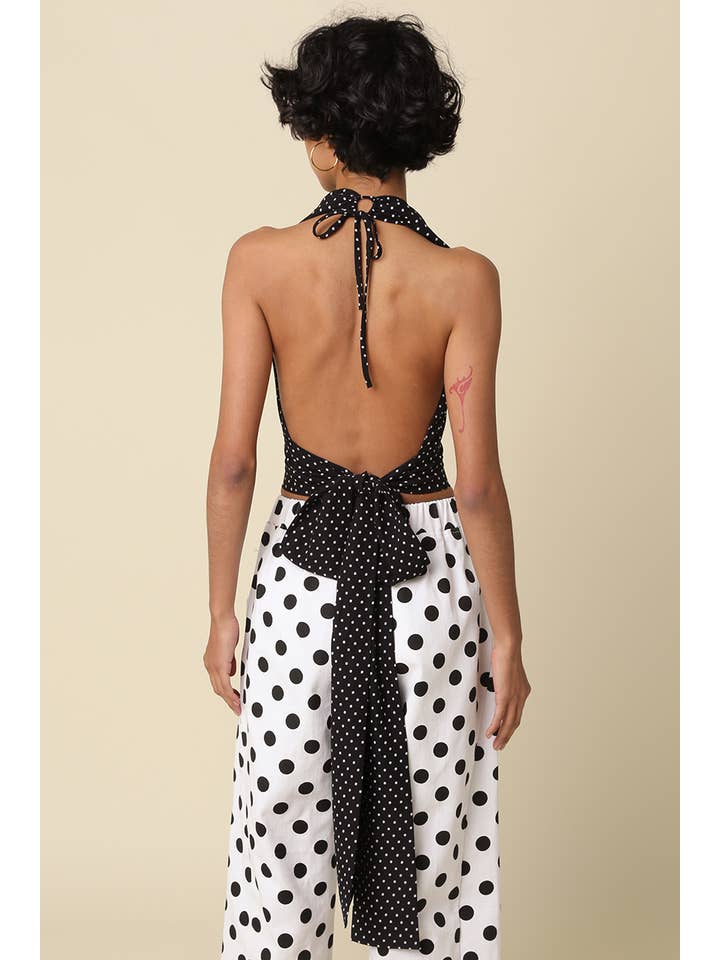 Black White Sera Polka Dot Halter Top