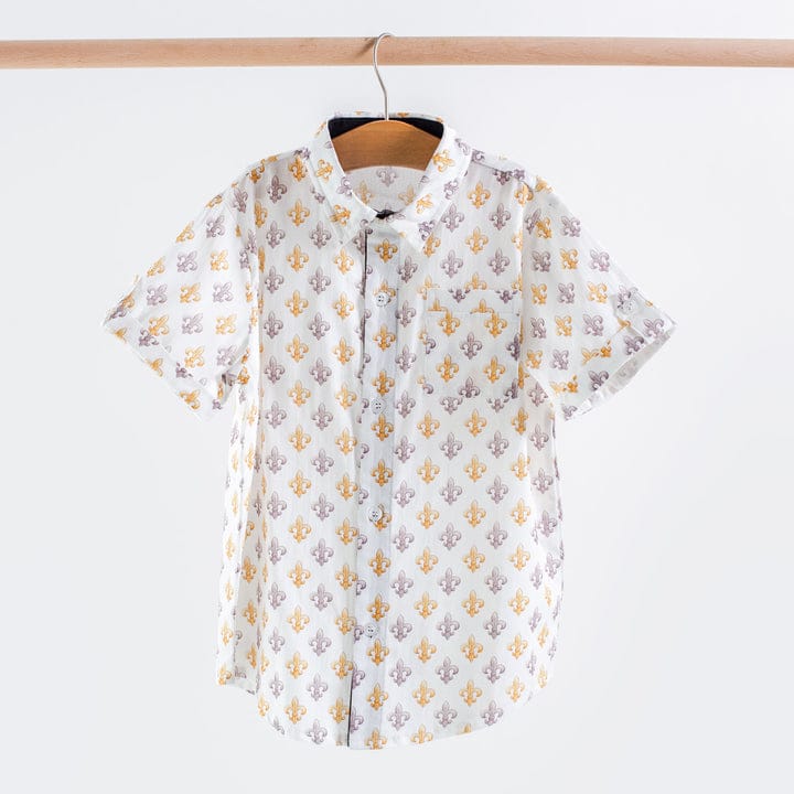 Nola Tawk Black & Gold FDL Short Sleeve Collared Shirt - Little Miss Muffin Children & Home