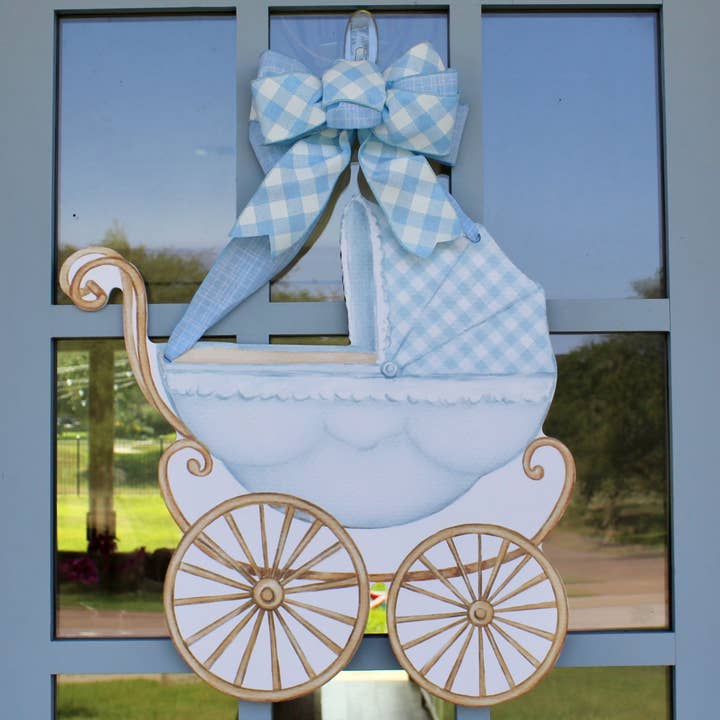 Blue Baby Carriage Door Hanger