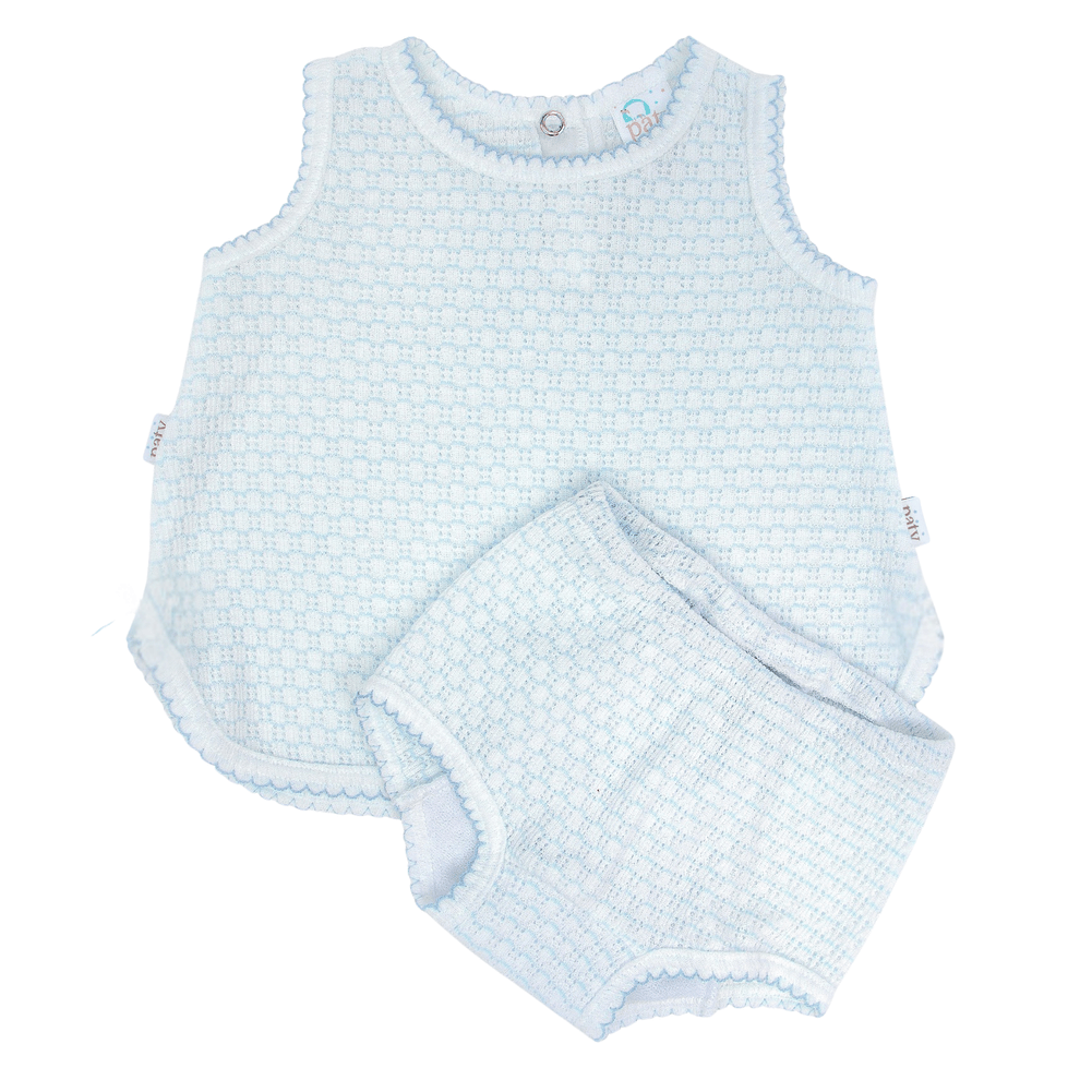 Blue Knit Pinstripe Diaper Set, No Bow