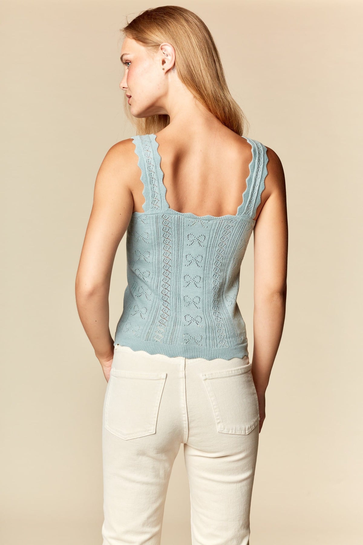 Bow Pointelle Knit Tank in Sage