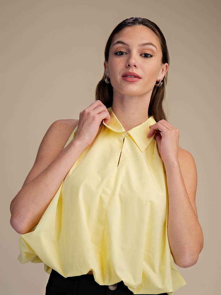 Bubble Hem Sleeveless Shirt Top