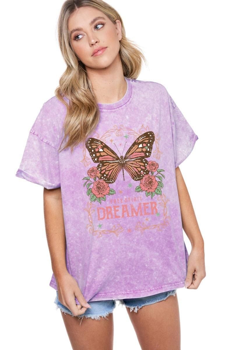 Butterfly Dreamer Vintage Graphic Tee in Lavender