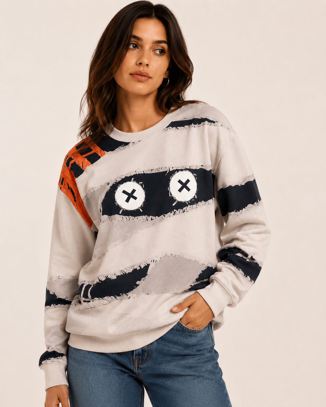 Sheer Trend Mummy Face 3D Print Sweatshirt - Little Miss Muffin Children & Home
