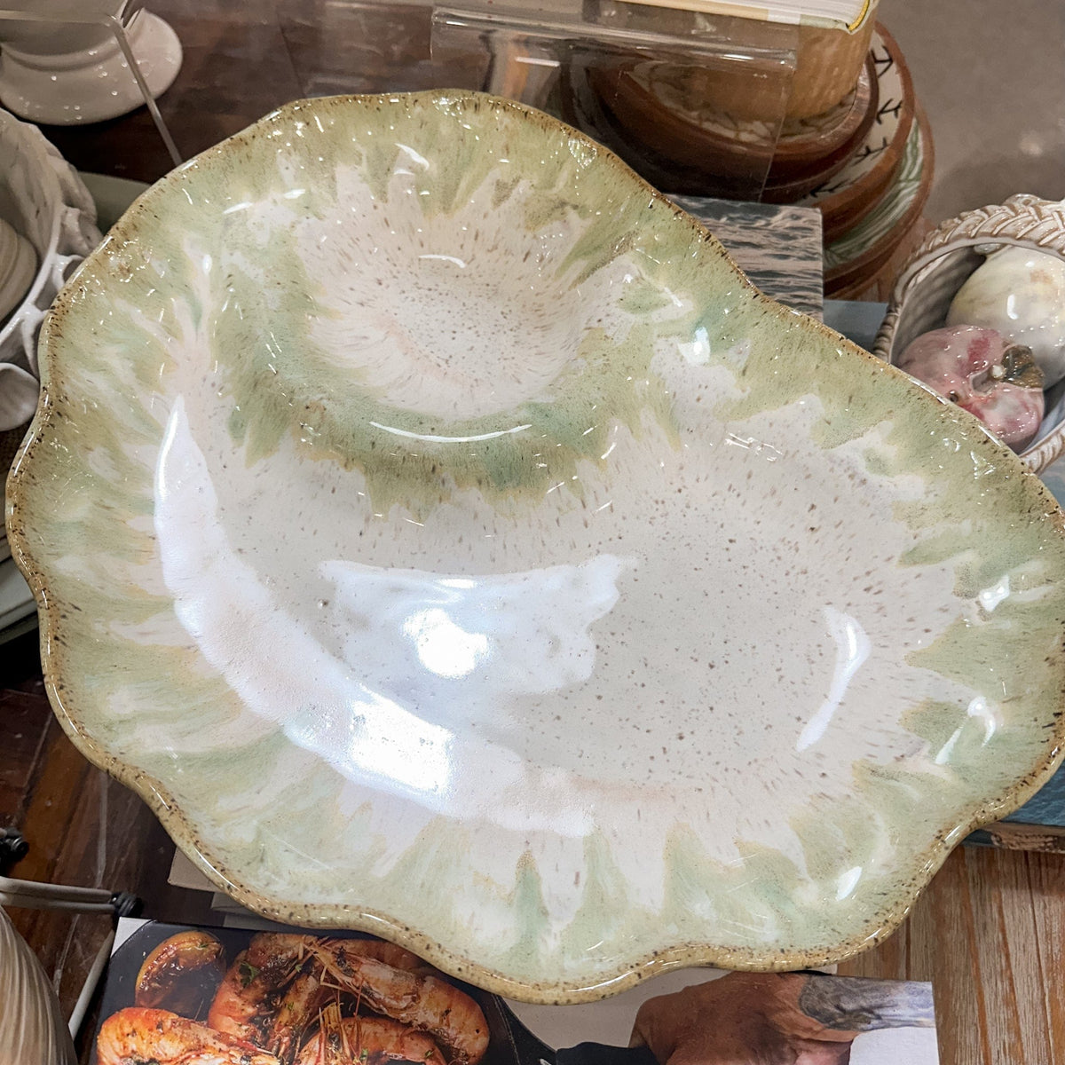 Etta B Pottery Matcha Latte Wavy Chip & Dip - Little Miss Muffin Children & Home
