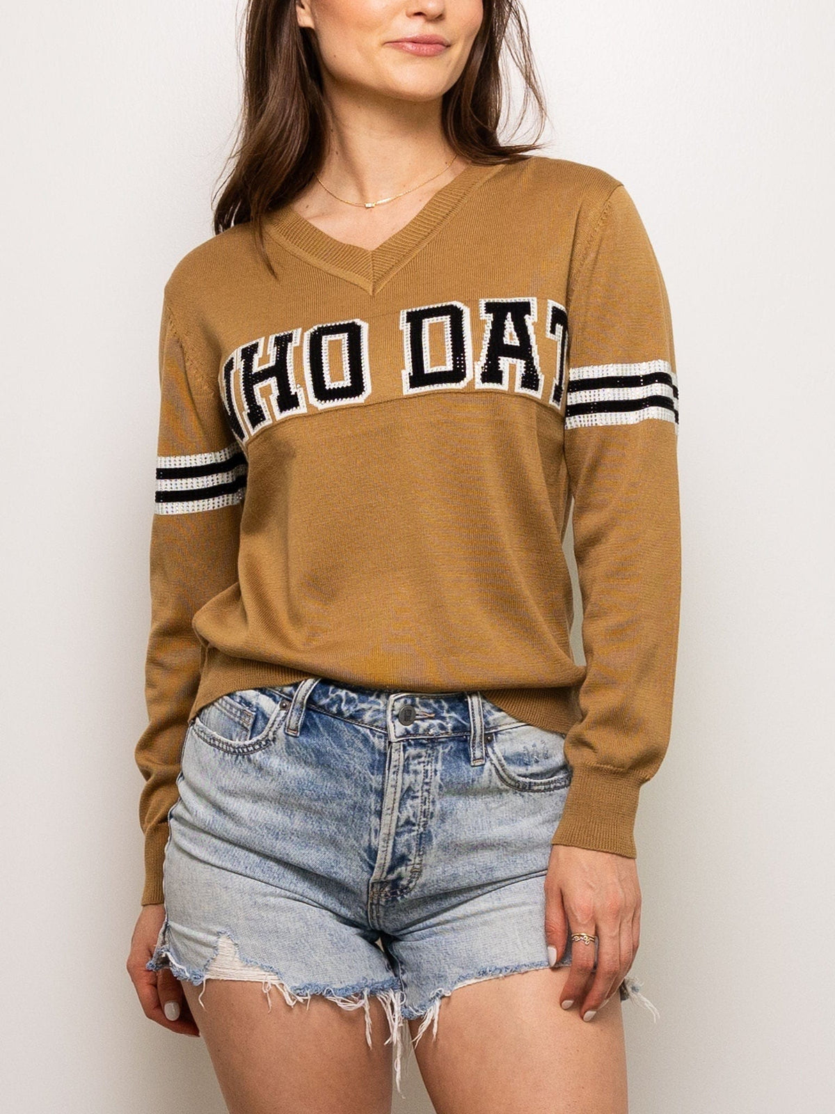 Sparkle City Sparkle City Women’s Who Dat Camel Vintage Sweater - Little Miss Muffin Children & Home