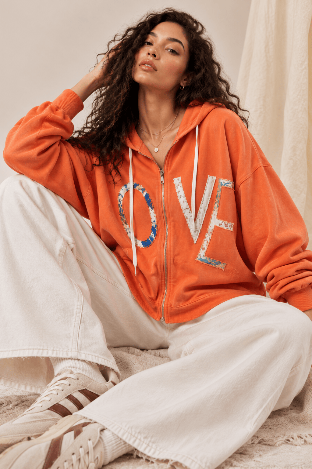 Mello. Zip Up Hooded Sweatshirt with Love Patchwork - Little Miss Muffin Children & Home