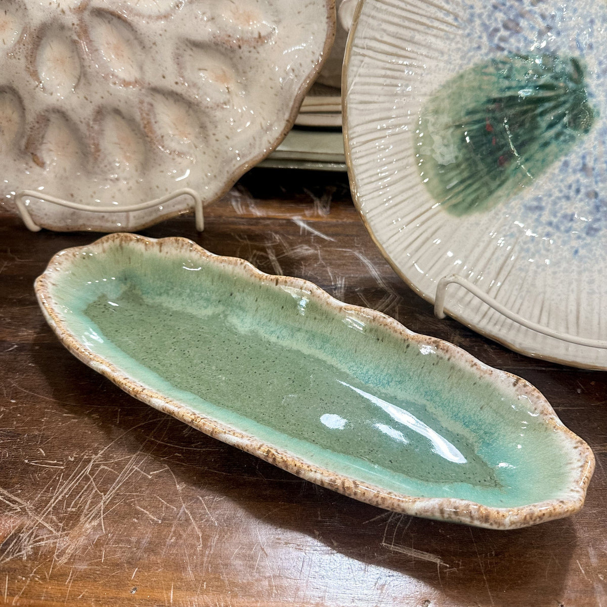 Etta B Pottery Matcha Leaf Flirty Edge Olive Dish - Little Miss Muffin Children & Home