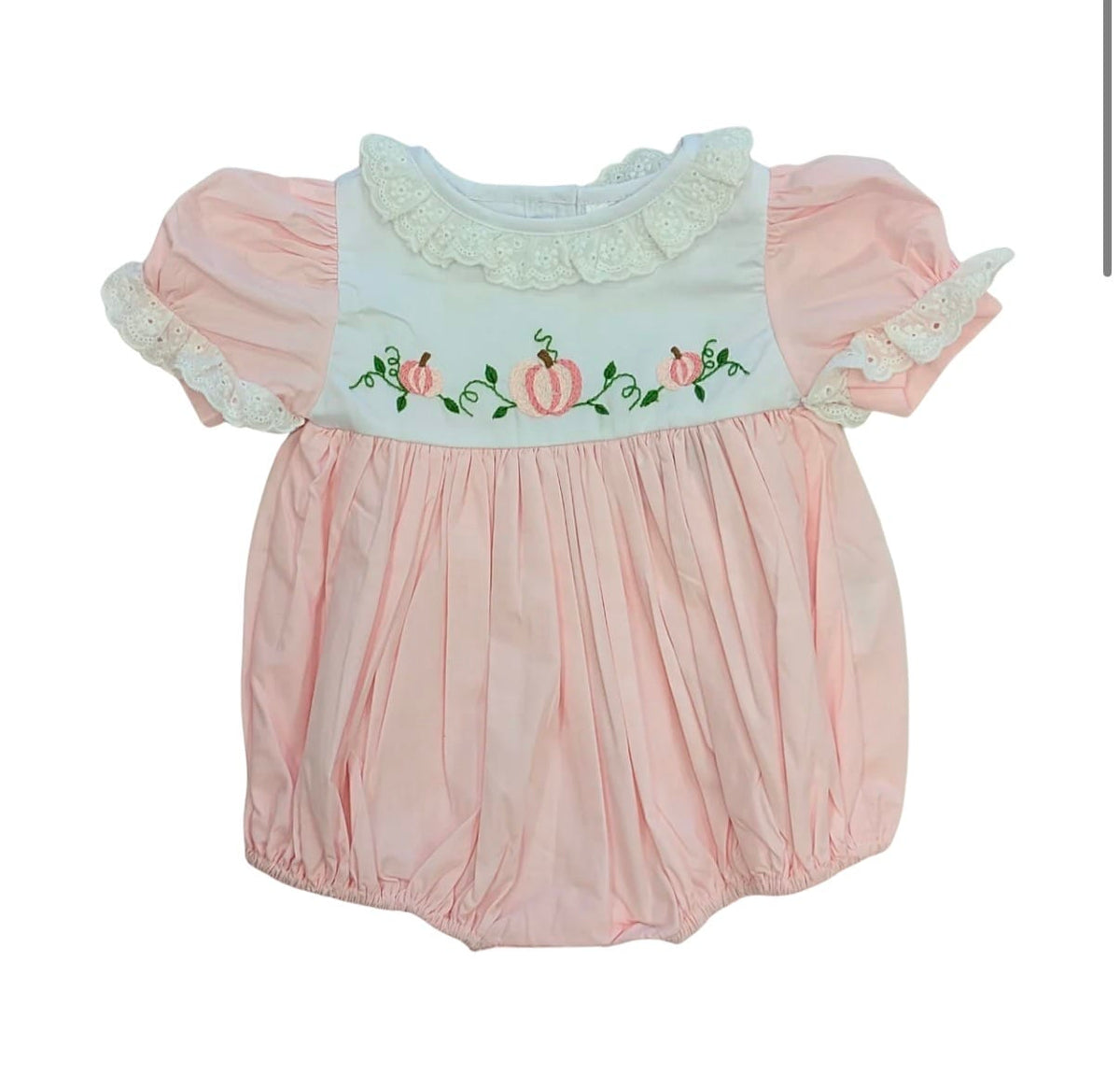 Lulu Bebe Isla Hand-Embroidered Pumpkin Bubble Romper