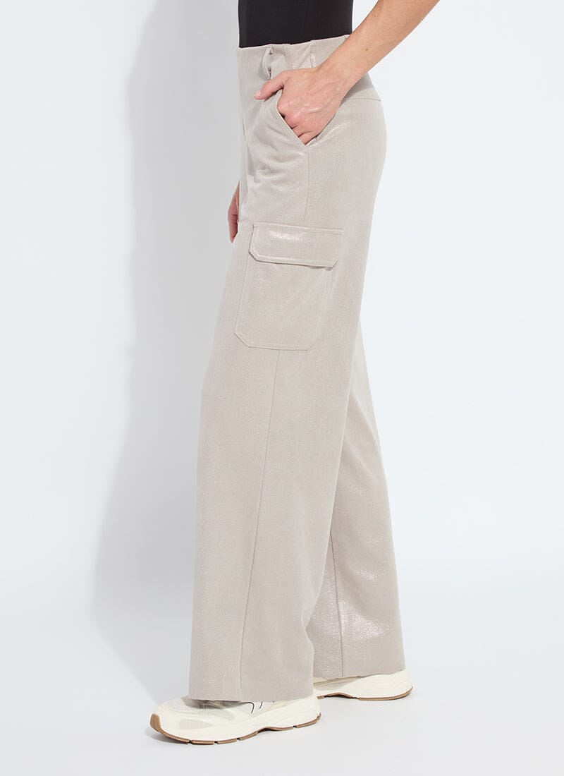 womens pleather cargo pants in taupe