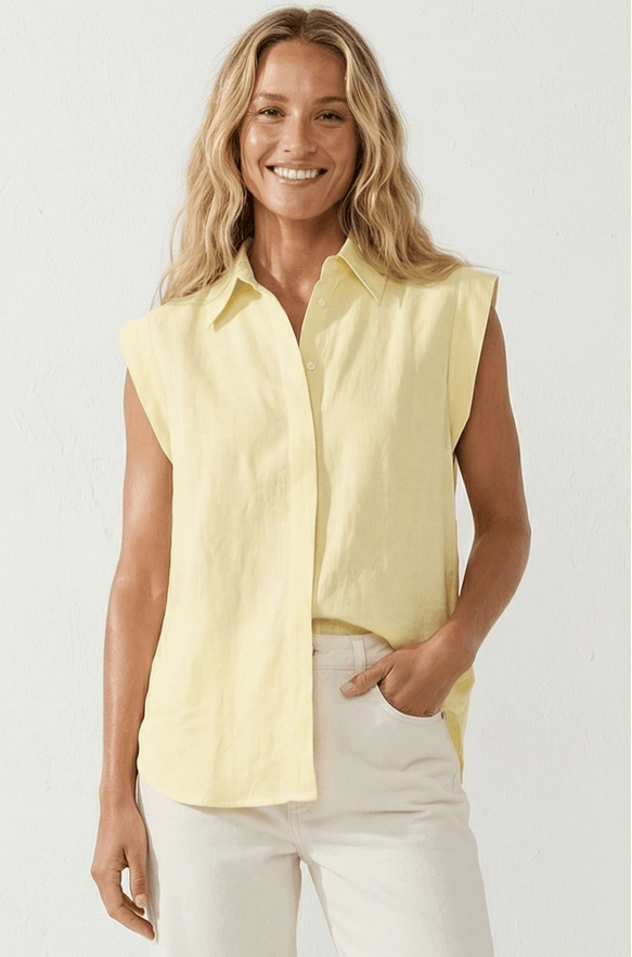 Cap Sleeve Blouse in Pale Banana
