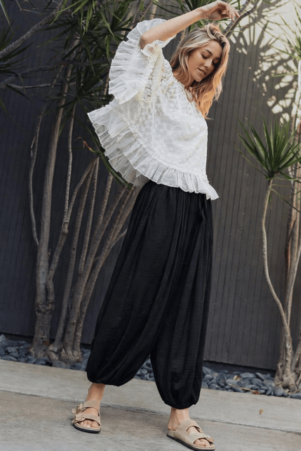 Urban Daizy Crinkle Gauze Drawstring Balloon Pants in Black - Little Miss Muffin Children & Home