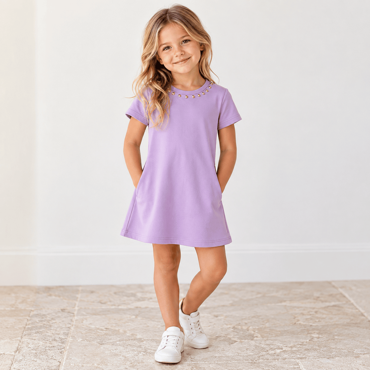 Lulu Bebe Melody LSU Gold Studded Aline Dress with Pockets - Little Miss Muffin Children & Home