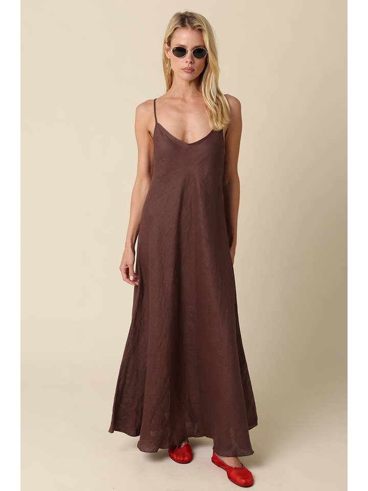 Cody Linen Slip Maxi Dress in Brown