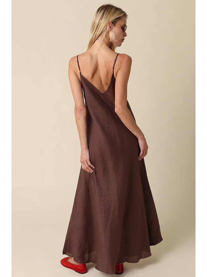 Cody Linen Slip Maxi Dress in Brown
