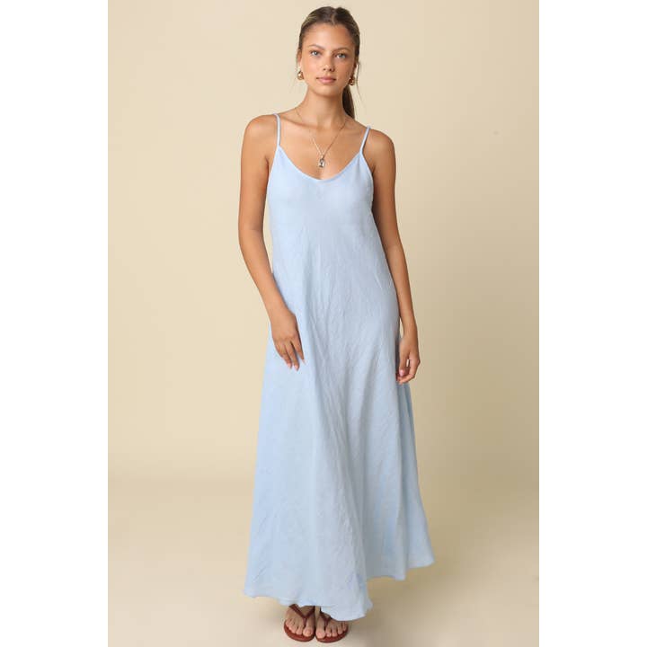 Cody Linen Slip Maxi Dress in Sky Blue