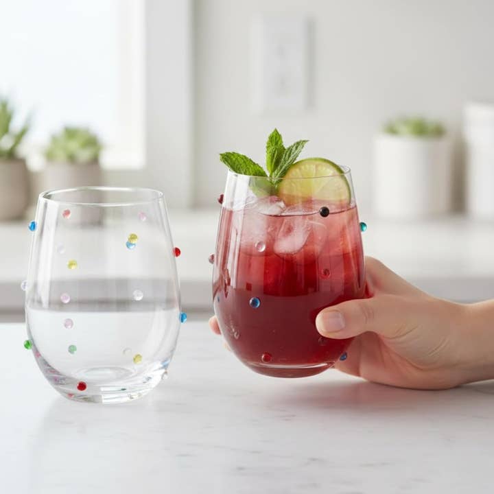 Colorful confetti stemless wine glass, sold individually