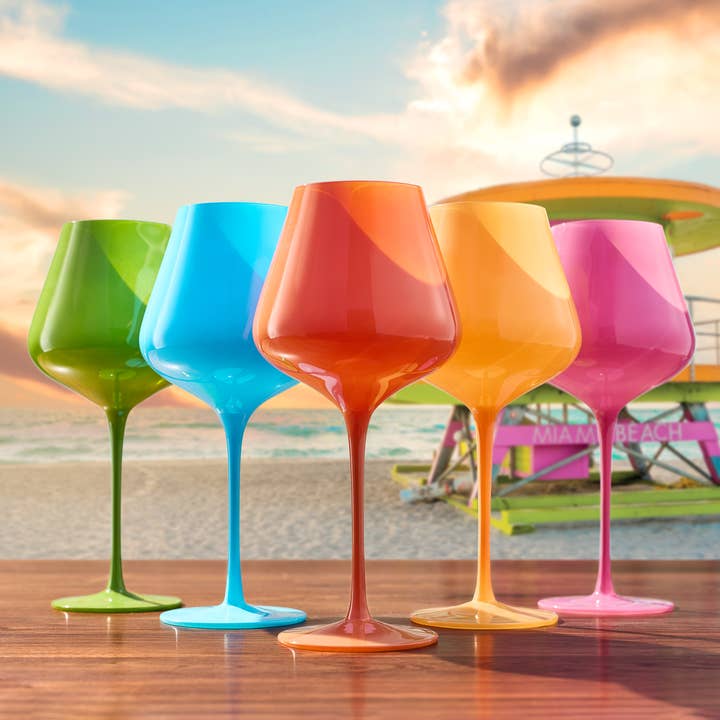 Colors of South Beach Miami wine glasses, set of 5