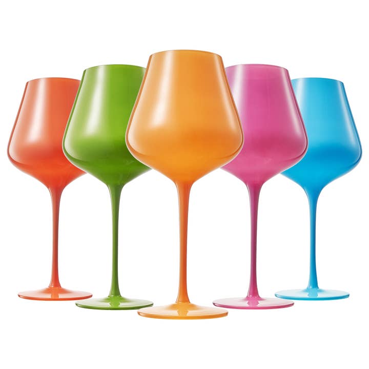 Large stemmed 20 oz wine glasses in South Beach colors by The Wine Savant