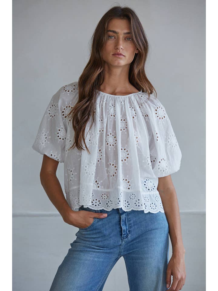 Cotton Eyelet Puff Sleeve Top