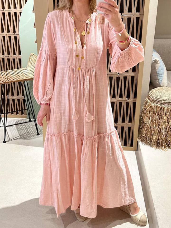 Cotton Linen Tiered Maxi Dress