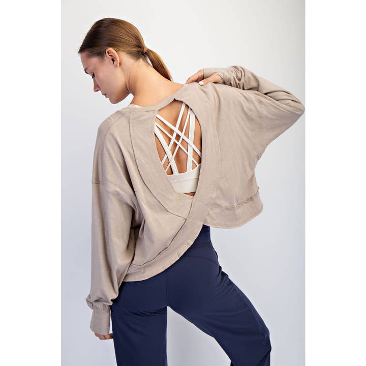 Cotton Slub Open Back Oversized Top in Taupe
