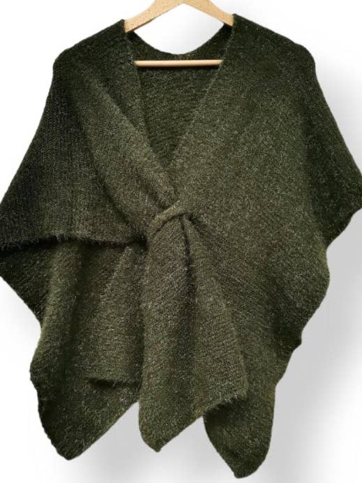 Cozy Italian Knit Loop Poncho in Olive