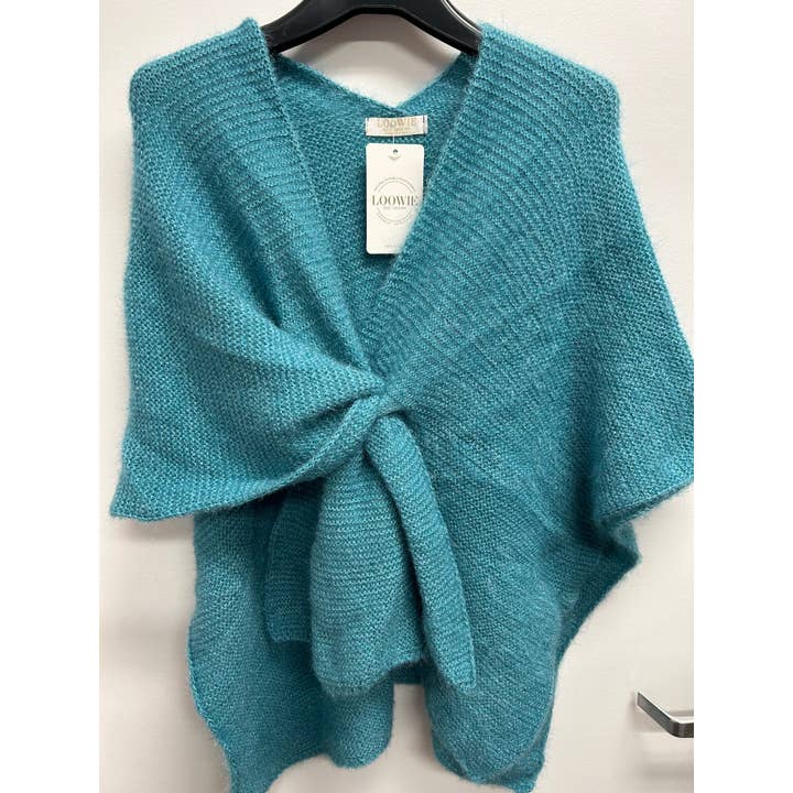 Cozy Italian Knit Loop Poncho in Turquoise