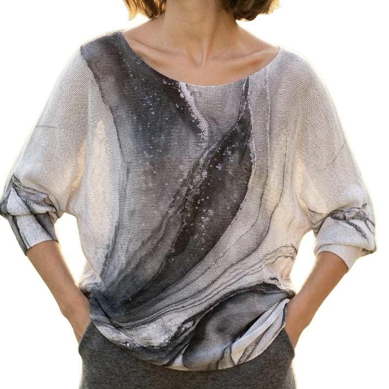Tie-Dye Black Print Round Neck Long Sleeve Sweater
