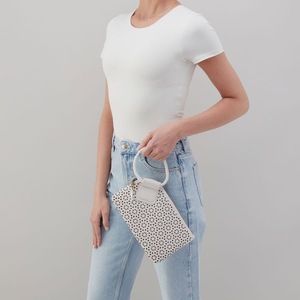 Hobo Hobo Sable Wristlet In Perforated Leather in Ecru Daisy Perf - Little Miss Muffin Children & Home