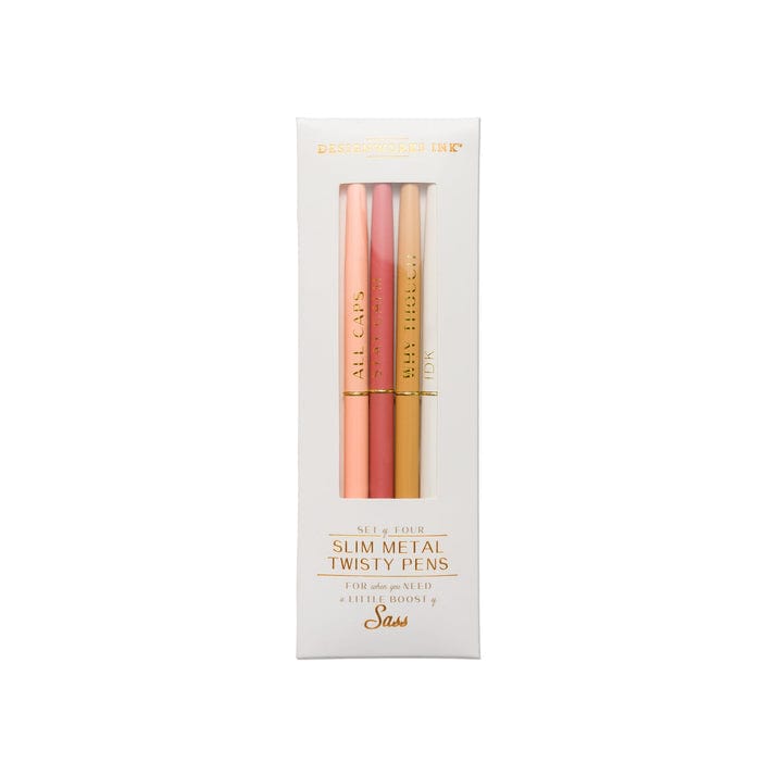 DesignWorks Ink Cream Twisty Slim Pen Set of 4, Sass Set - Little Miss Muffin Children & Home