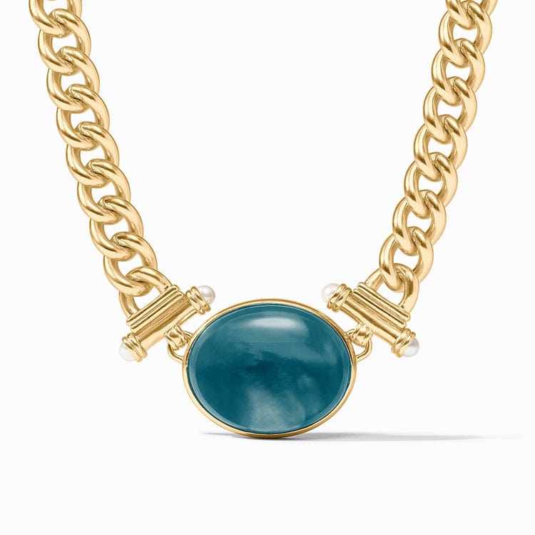Gold chain necklace with a blue stone julie vos