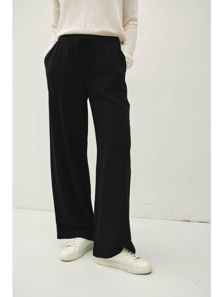 Drawstring Wide Leg Linen Pants in Black