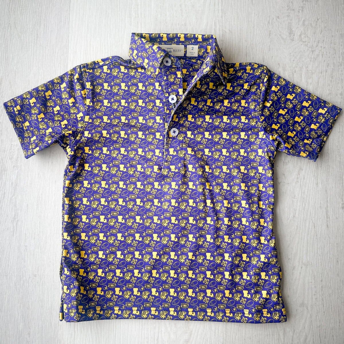 Bald Head Blues Fighting Tiger Gold All-Over Print on Purple Youth Albatross Polo - Little Miss Muffin Children & Home