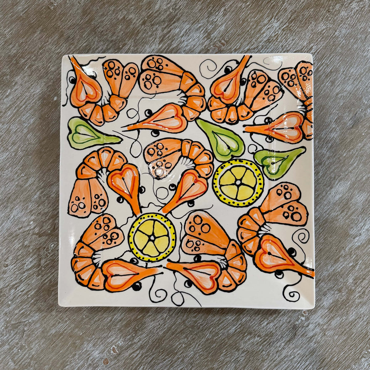 Jan Salzer Art Boiled Shrimp Square Plate - Little Miss Muffin Children & Home