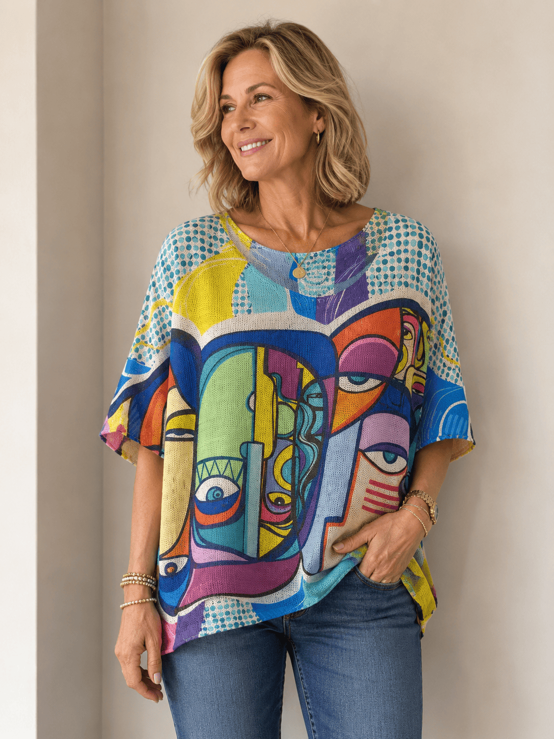 Loowie Italian Cubist Eyes Blue & Yellow Knit Sweater - Little Miss Muffin Children & Home