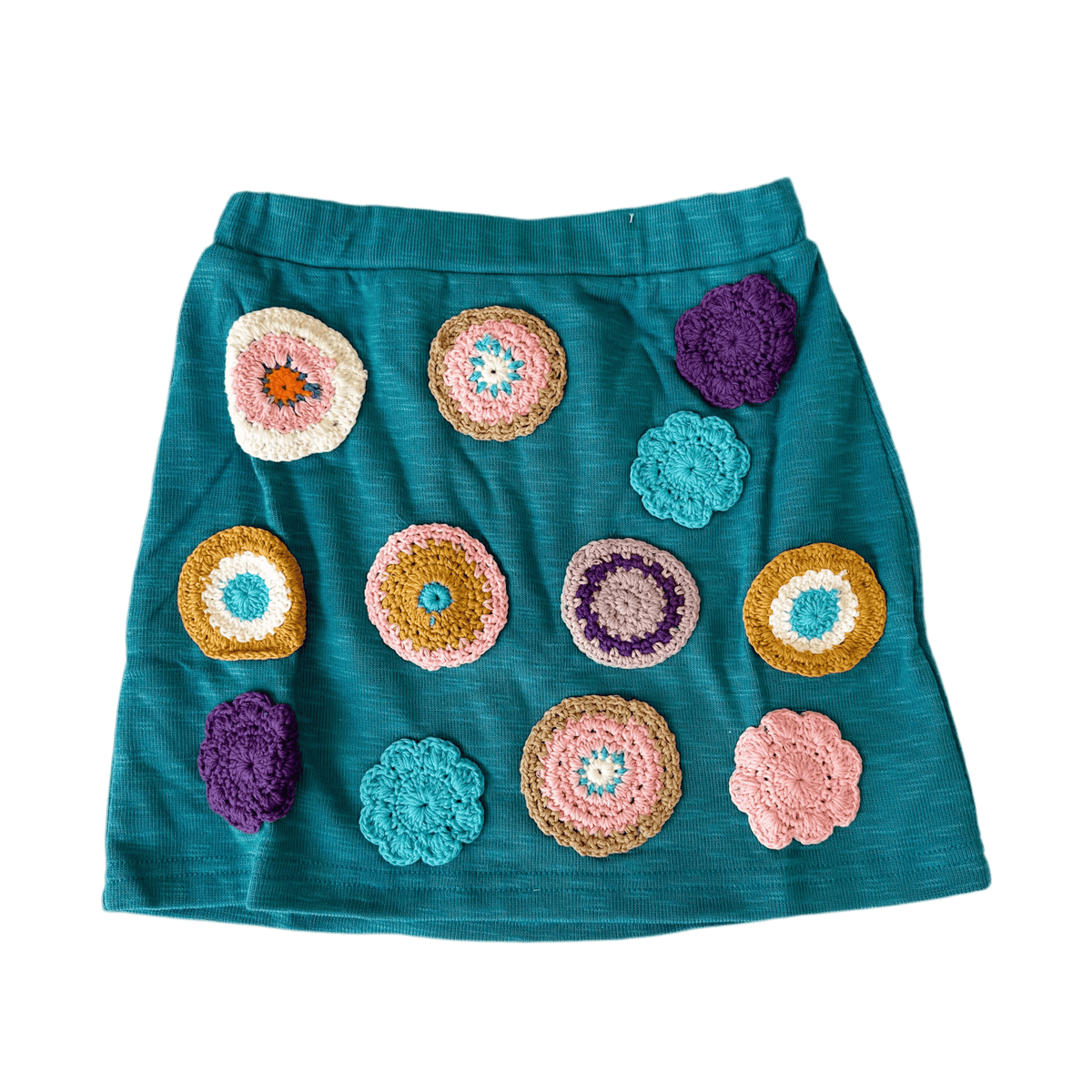 teal crochet mini skirt