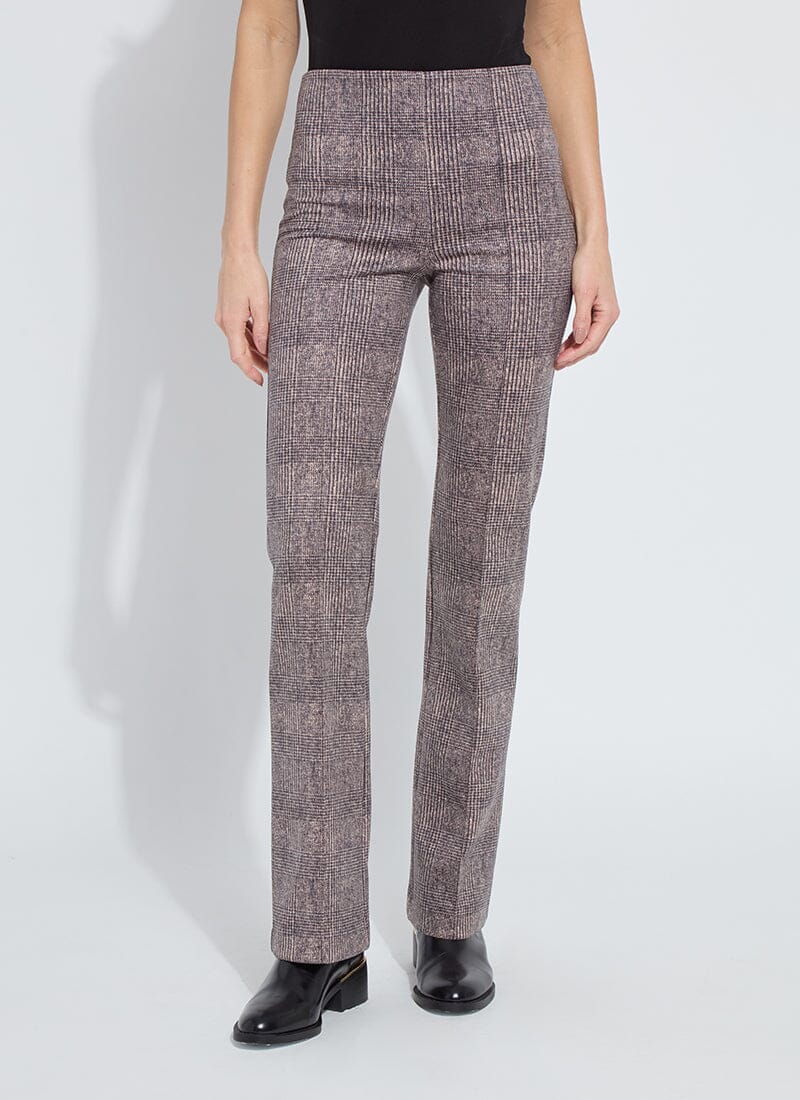 plaid neoprene pant with flare out bottom