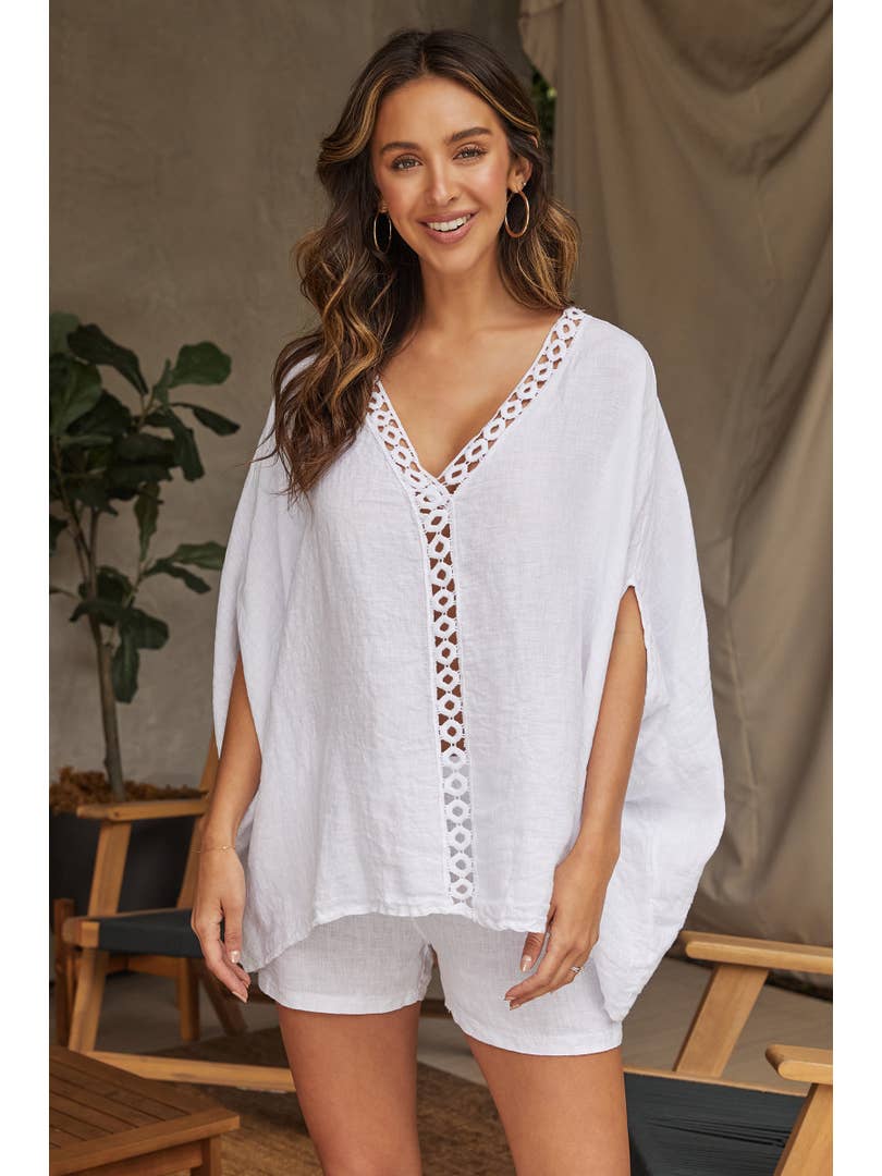 Eyelet Trim Linen Top
