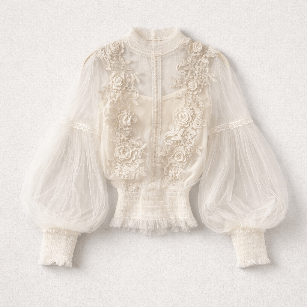 Rosa Clothing Sheer Vintage Mesh Balloon Sleeve Top with Cami in Apricot - Little Miss Muffin Children & Home